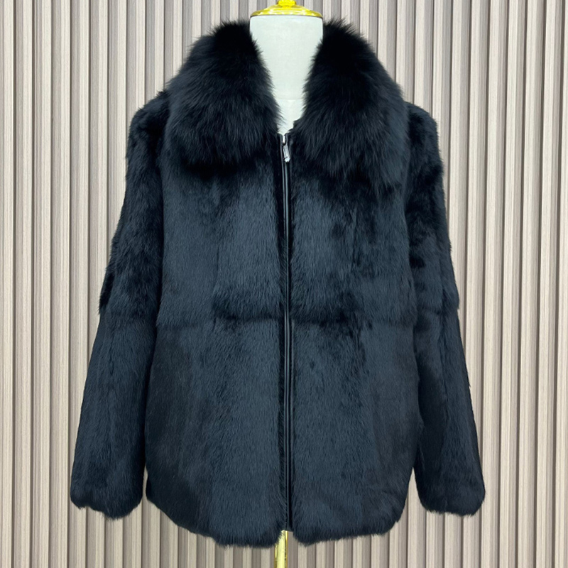 Men'S Fashion Zipper Jacket - Настоящее из натурального кроличьего меха, мужская