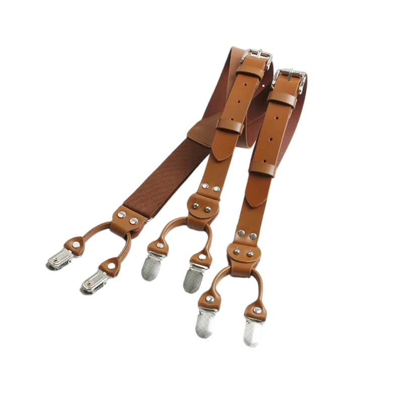 Suspenders Clip Men - Эластичные кожаные мужские подтяжки 2,5 см,