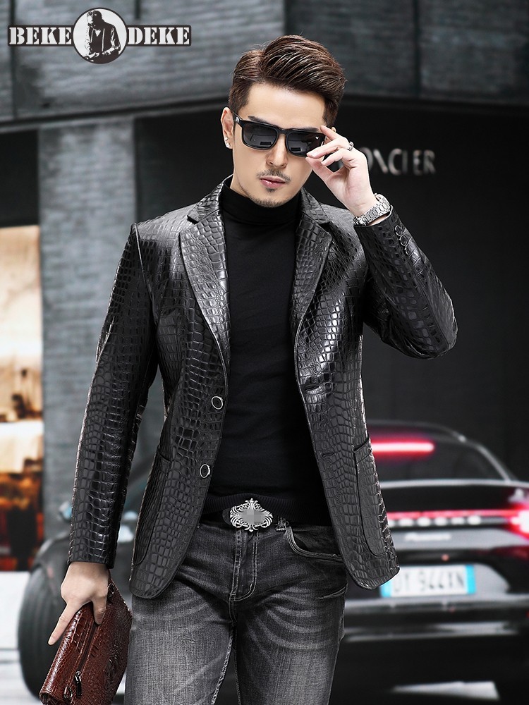 Slim Fit Blazer Men - Мужской деловой пиджак из натуральной кожи