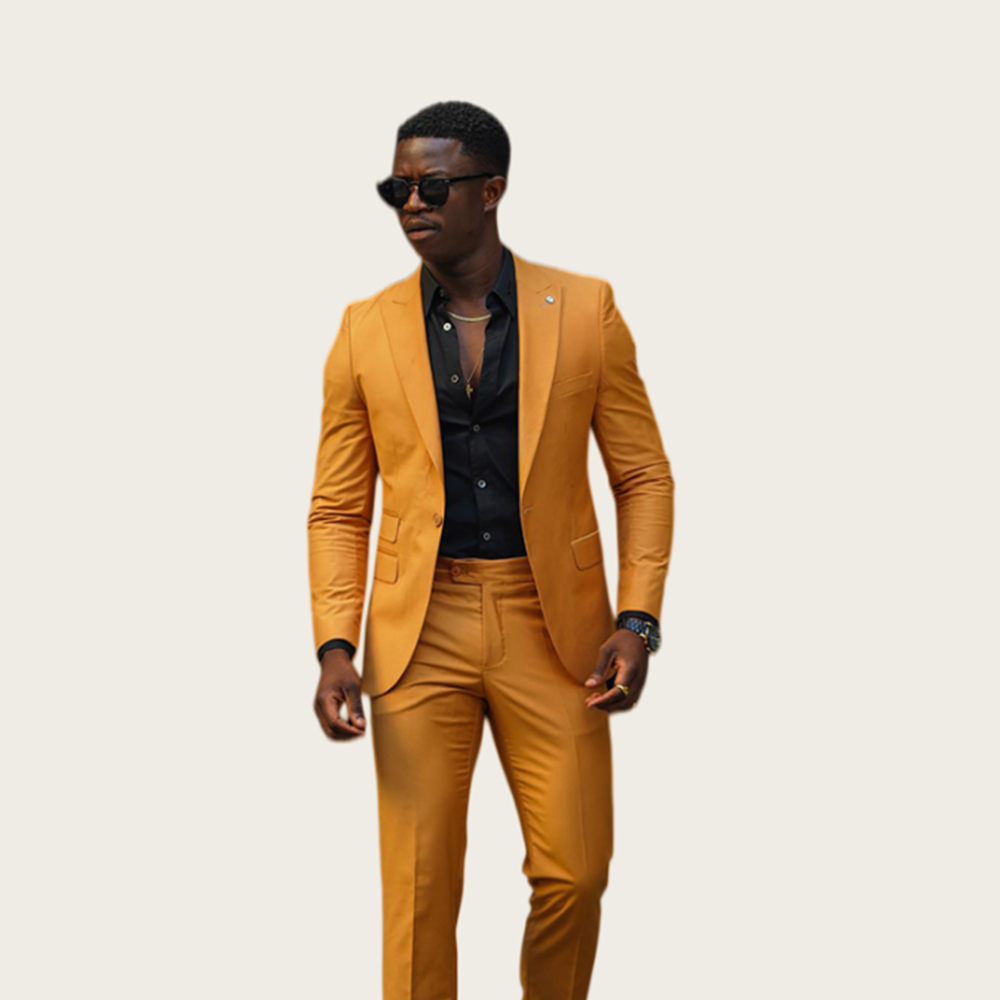 Slim Fit Blazer Men - Мужской костюм горчично-желтого цвета, 2 предмета: