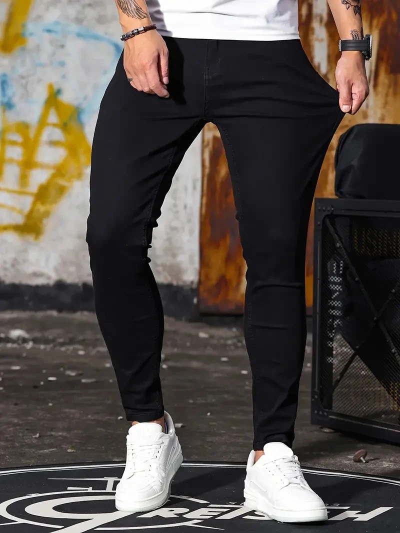 Skinny Jeans Ripped - Мужские джинсы Skyblue Black с молнией,