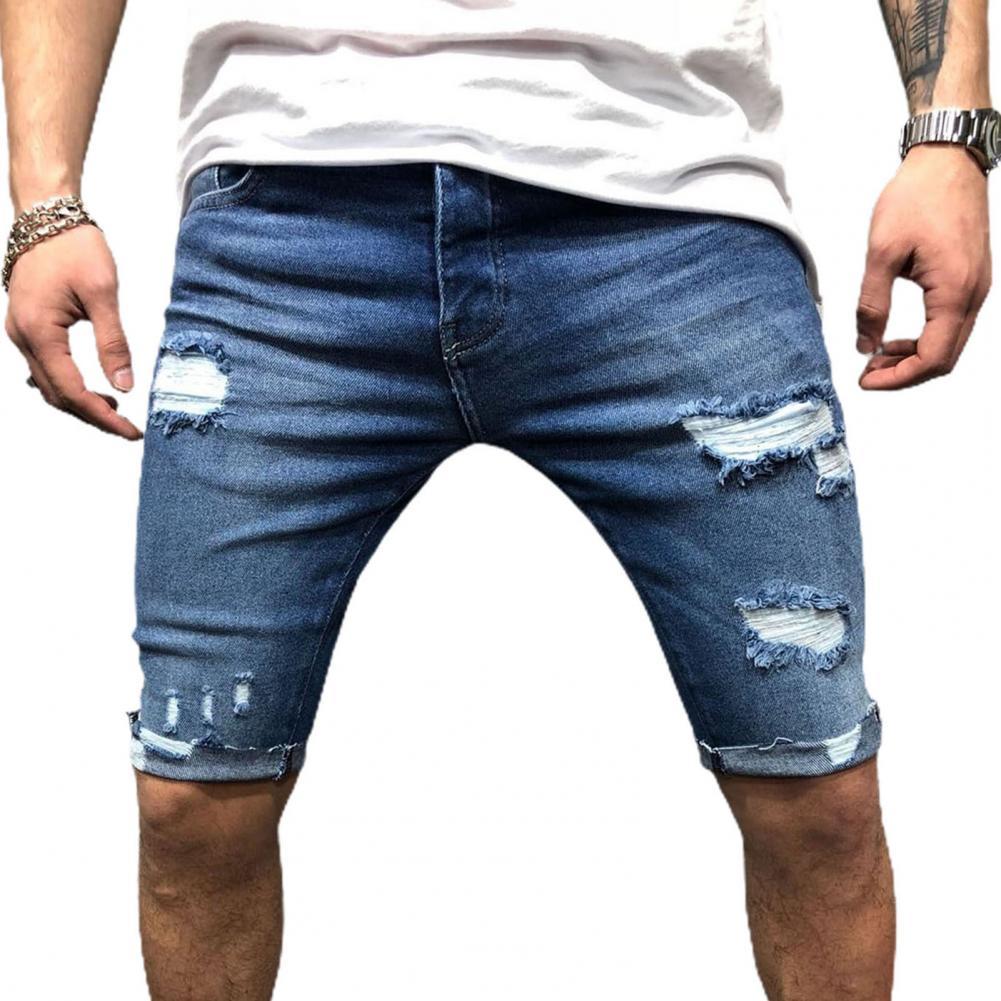 Skinny Jeans Ripped - Шорты мужские джинсовые облегающие, рваные джинсовые
