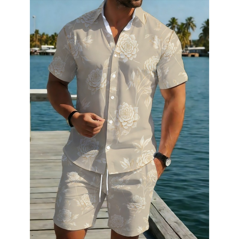 Mens Fashion Casual Outfits - Мужской летний комплект из полиэстера: рубашка