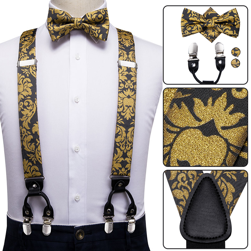 Suspenders Clip Men - Подтяжки мужские шелковые эластичные, 6 зажимов,