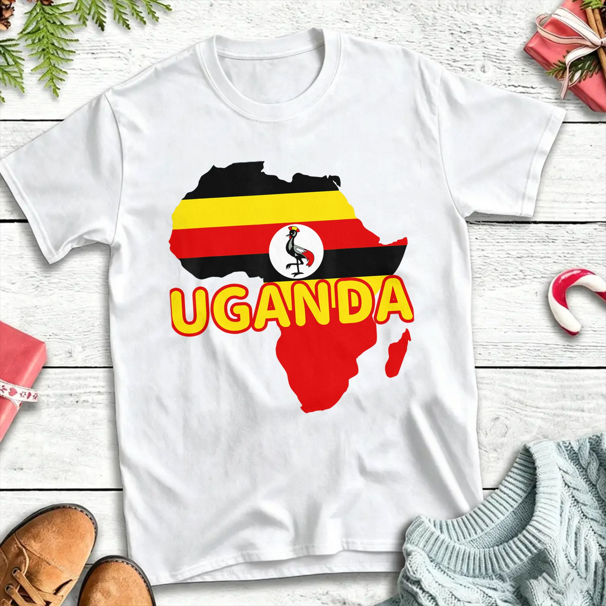 Men Fashion Uganda - Футболка с флагом и картой Уганды,