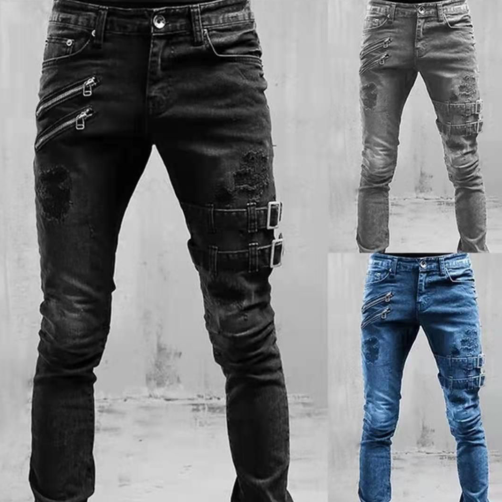 Ретро мото байкерские прямые э – обзор и цена Skinny Jeans Ripped