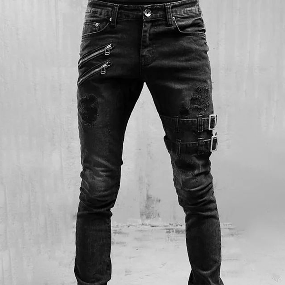 Ретро мото байкерские прямые э – обзор и цена Skinny Jeans Ripped